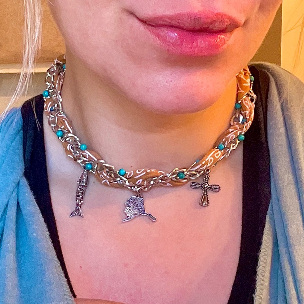 Reclaimed Braided Bandana Charm Necklace - Picture 7 of 7